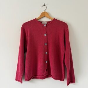 L.L. Bean Pink Silk Cotton Blend Sweater Cardigan